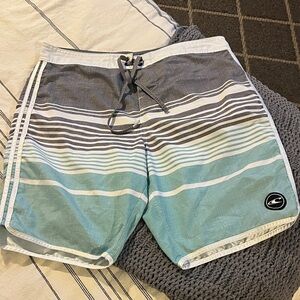 O'Neill Men's Swim Shorts - Gray and Teal Stripes